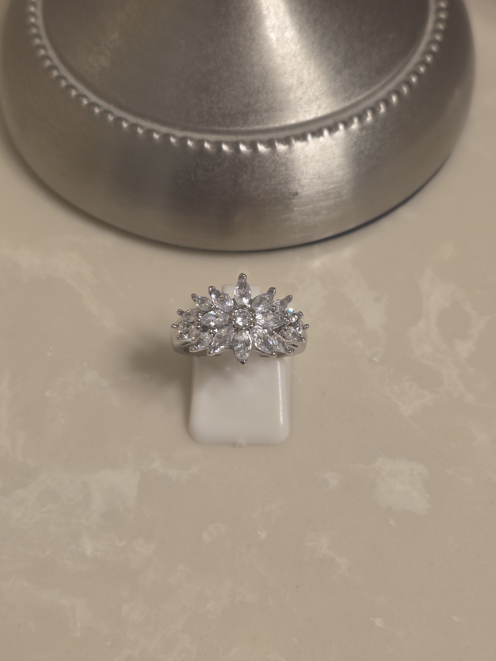Silver and CZ Flower Ring Size 7